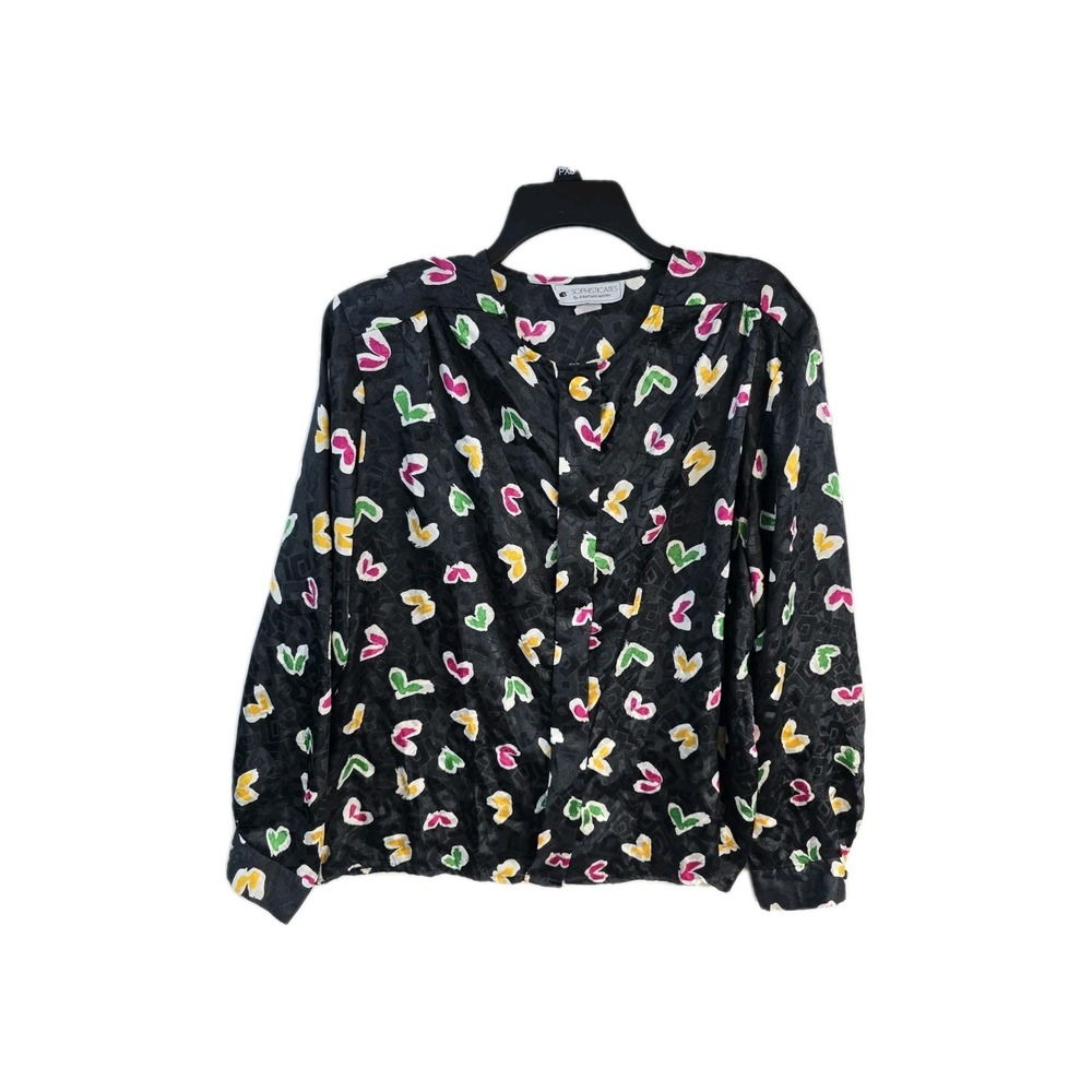 Vintage Y2K Women's Blouse Black Floral 16 Sophisticates By Jonathan Martin